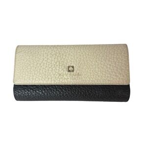 Kate Spade New York Pebbled Leather Trifold Wallet Cream Black Colorblock